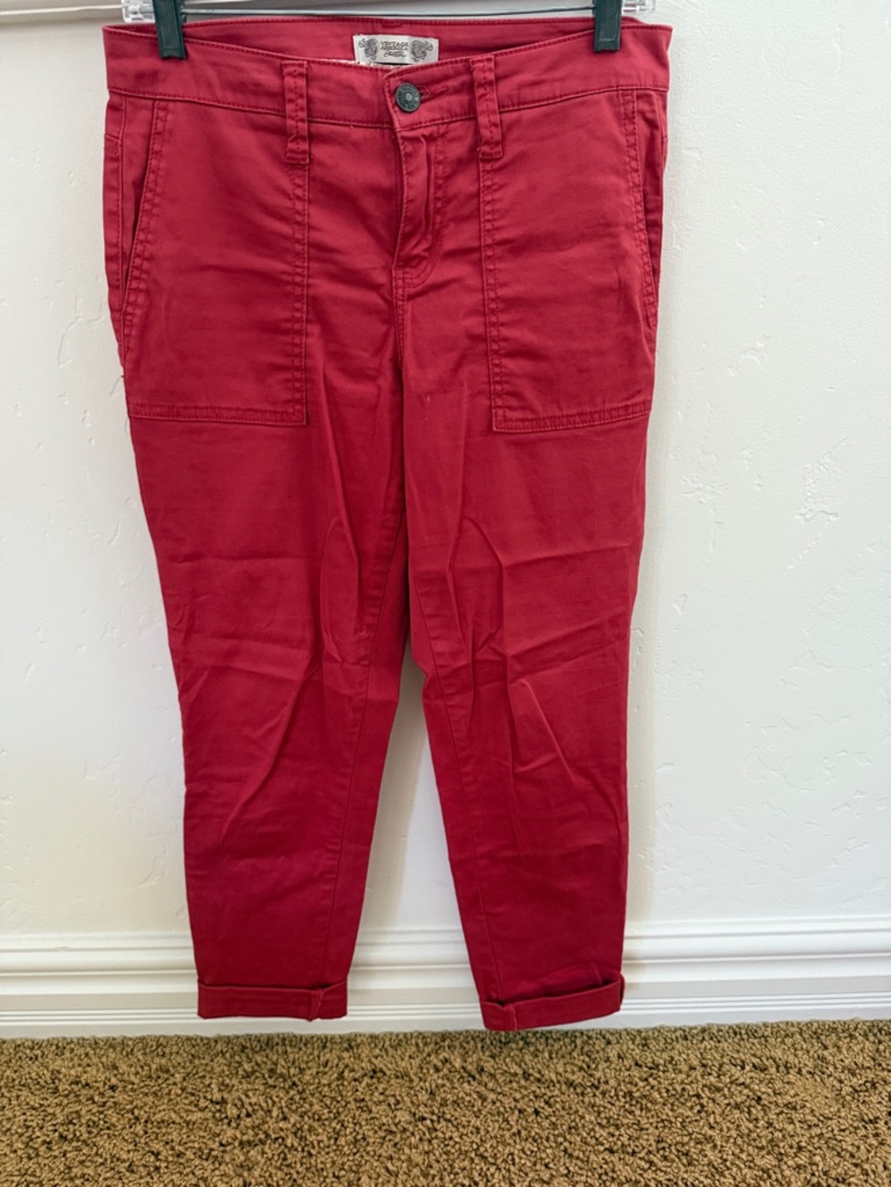 Vintage America Crimson Slim Cropped Utility Pants